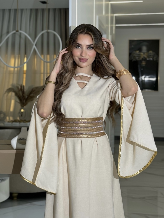 جلابية اسيا الحزام الاصلي Open Sleeve Belted Jalabiya