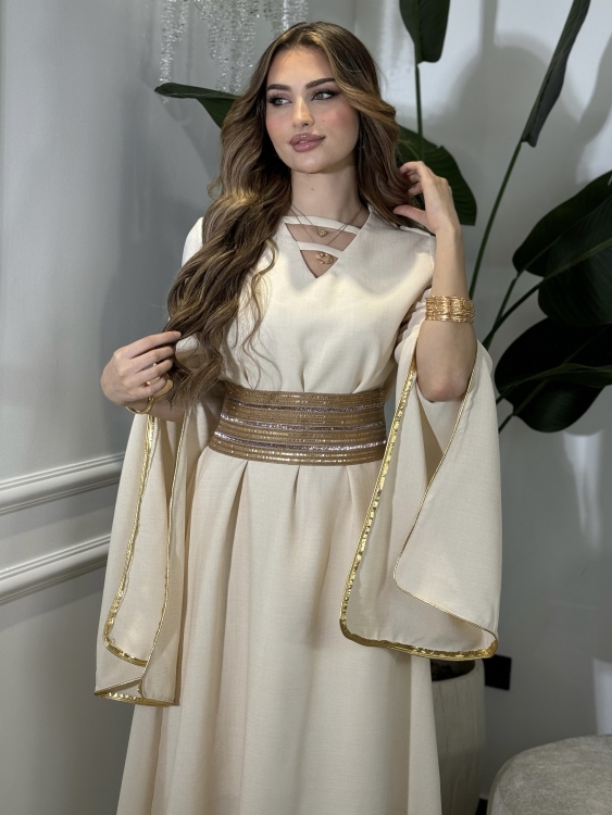 جلابية اسيا الحزام الاصلي Open Sleeve Belted Jalabiya