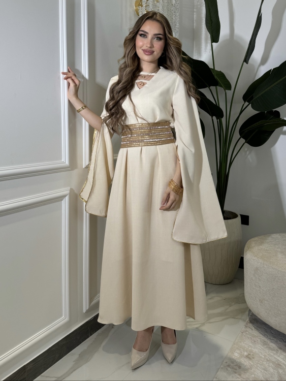 جلابية اسيا الحزام الاصلي Open Sleeve Belted Jalabiya