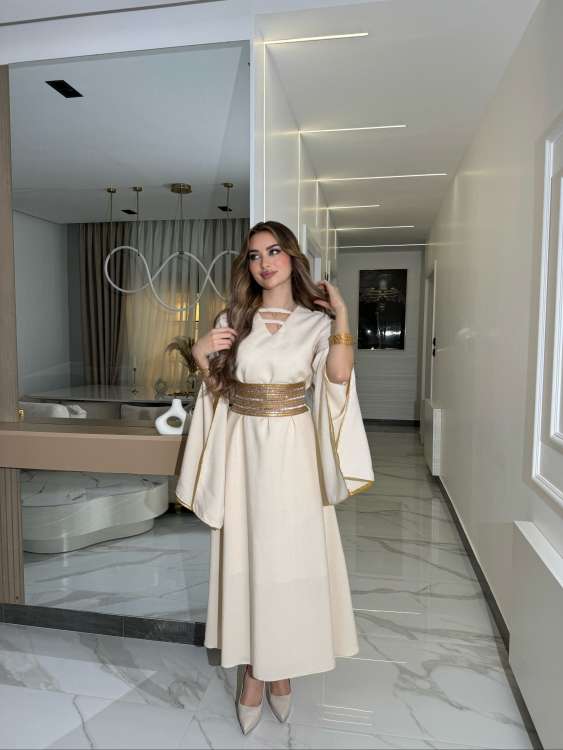 جلابية اسيا الحزام الي بالصوره فوق Open Sleeve Belted Jalabiya