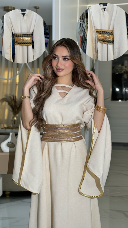 جلابية اسيا الحزام الي بالصوره فوق Open Sleeve Belted Jalabiya