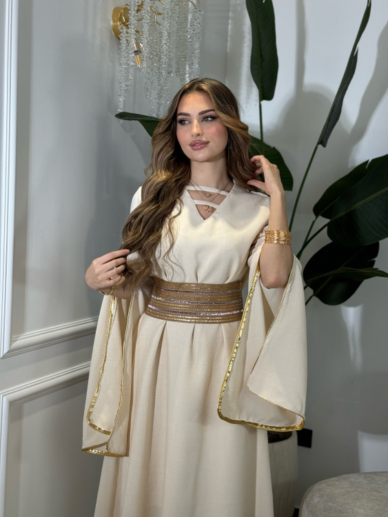 جلابية اسيا الحزام الي بالصوره فوق Open Sleeve Belted Jalabiya