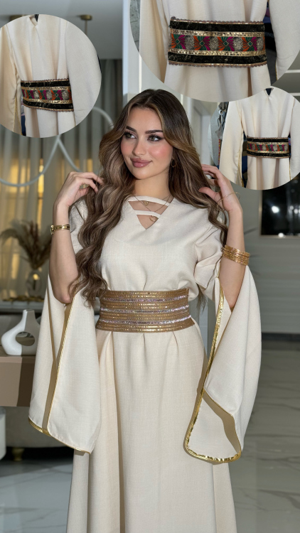 جلابية اسيا الحزام الي بالصوره فوق Open Sleeve Belted Jalabiya