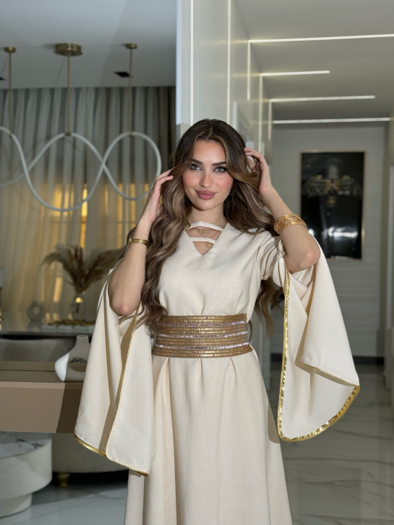 جلابية اسيا الحزام الي بالصوره فوق Open Sleeve Belted Jalabiya