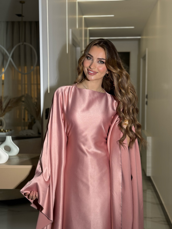 جلابية ملاك (حجز) (pink)Batwing Sleeve Long Dress