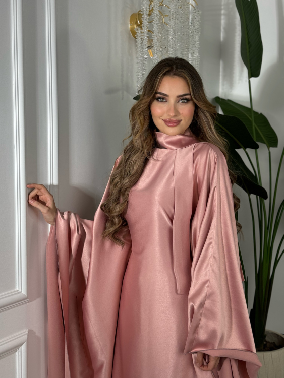 جلابية ملاك (حجز) (pink)Batwing Sleeve Long Dress