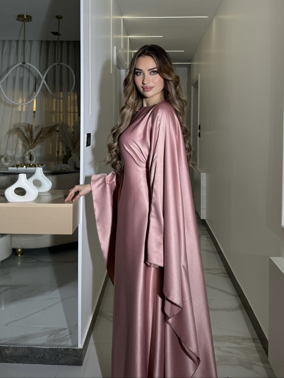 جلابية ملاك (حجز) (pink)Batwing Sleeve Long Dress