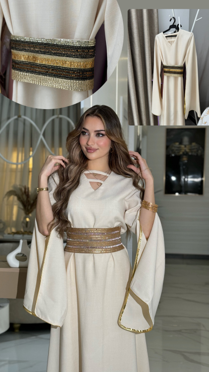 جلابية اسيا  (الحزام الي بالصوره فوق) Open Sleeve Belted Jalabiya