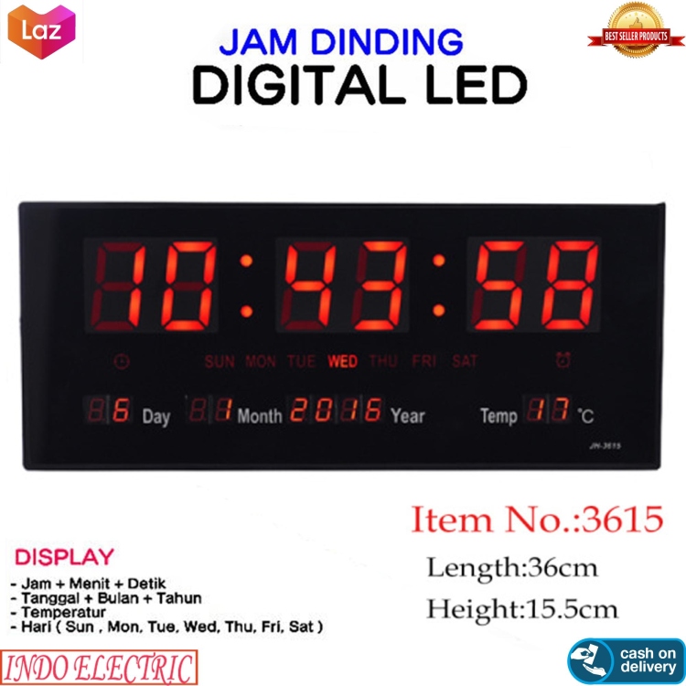 ساعة حائط  LED قياس 16x36سم