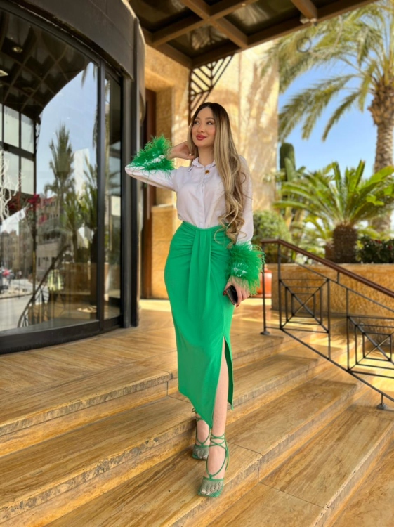 High Waist Asymmetric Green Skirt