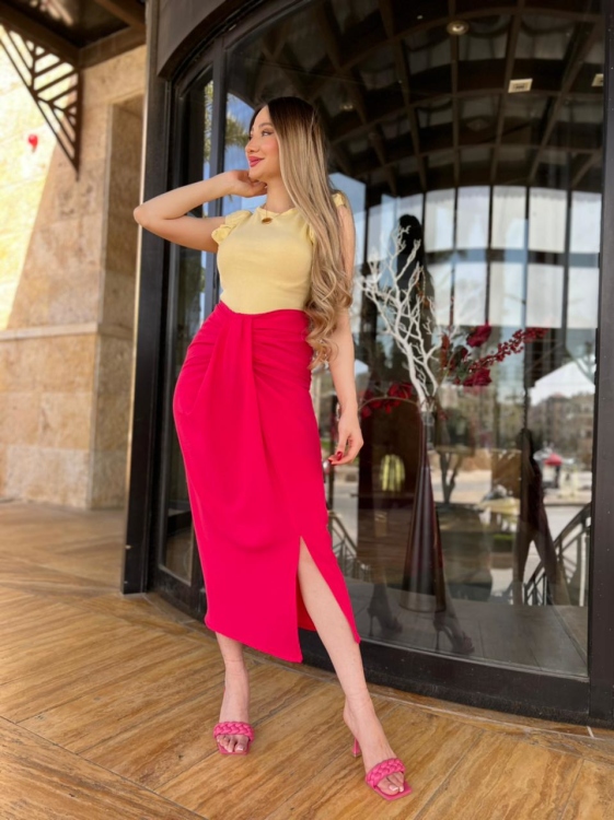 High Waist Asymmetric Pink Skirt