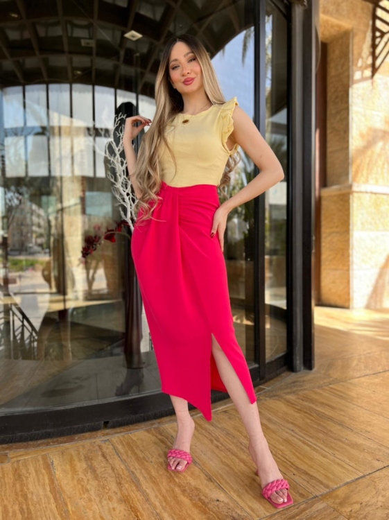 High Waist Asymmetric Pink Skirt