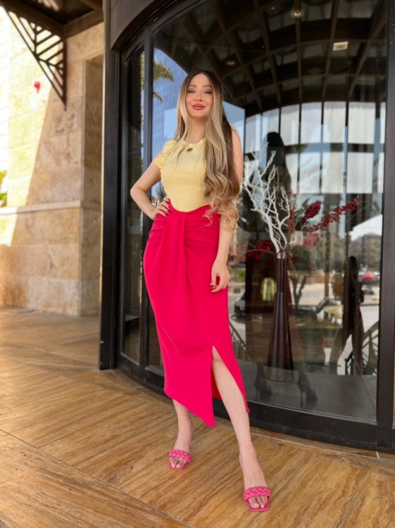 High Waist Asymmetric Pink Skirt