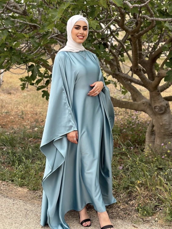 جلابية ملاك حجز اللون التركواز   ()Batwing Sleeve Long Dress