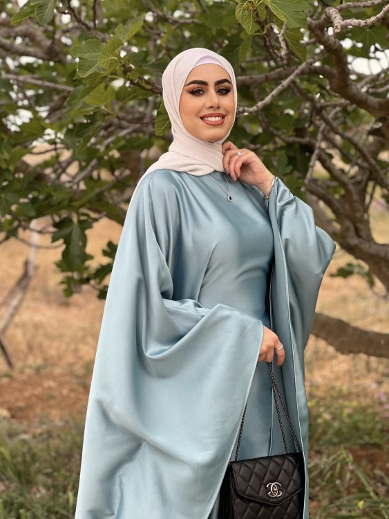 جلابية ملاك حجز اللون التركواز   ()Batwing Sleeve Long Dress