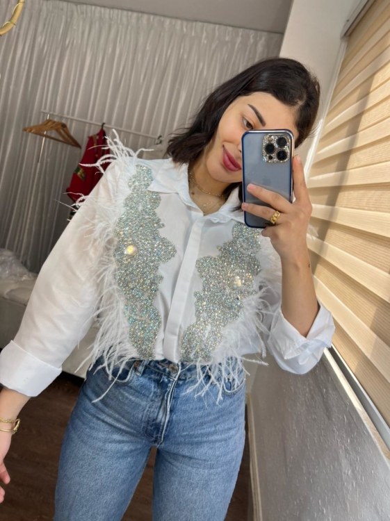 Strass Detail Long Sleeve Blouse