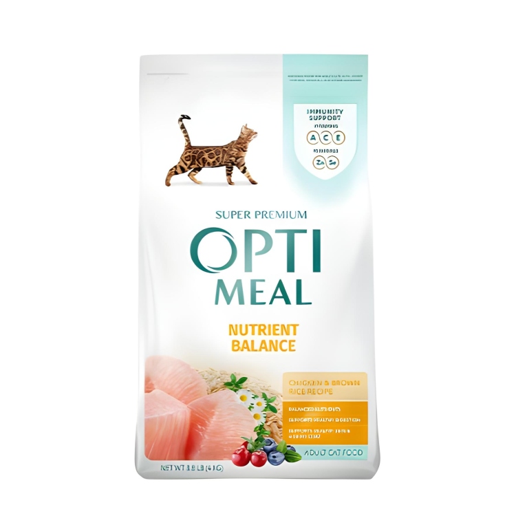 طعام OPTimeal Natural Dry للقطط البالغة - وصفة الدجاج اللذيذة والأرز البني مع دعم المناعة 