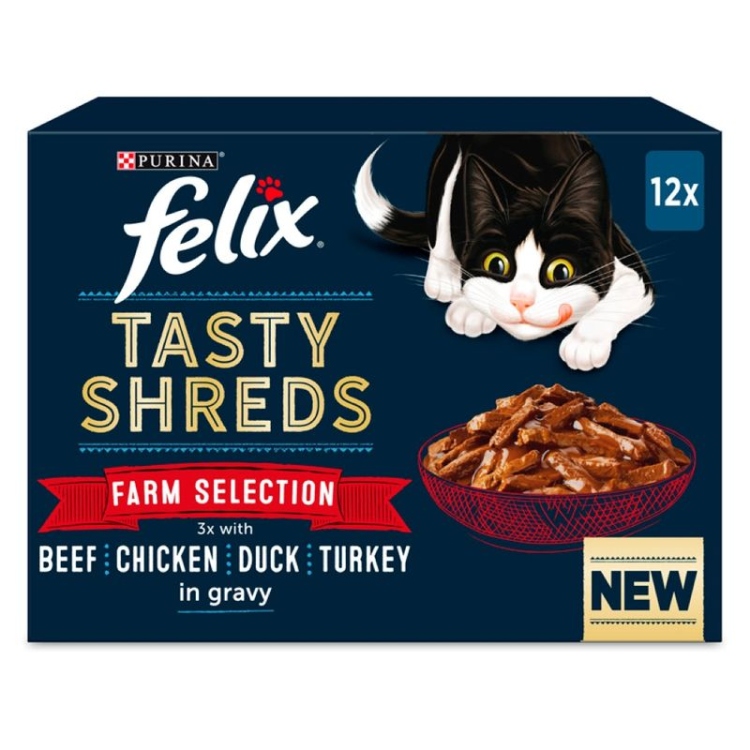 Felix Tasty Shreds Cat Food Mixed Selection in Gravy, 12 x 80 g