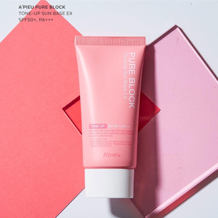 A'PIEU Pure Block Tone-Up Sun Base SPF50+ PA+++ كريم للوقاية من اشعة الشمس مع تأثير تفتيح فوري