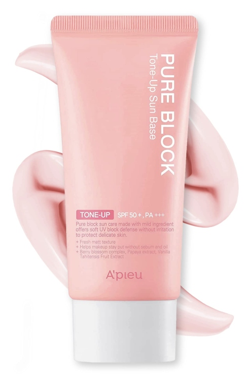A'PIEU Pure Block Tone-Up Sun Base SPF50+ PA+++ كريم للوقاية من اشعة الشمس مع تأثير تفتيح فوري