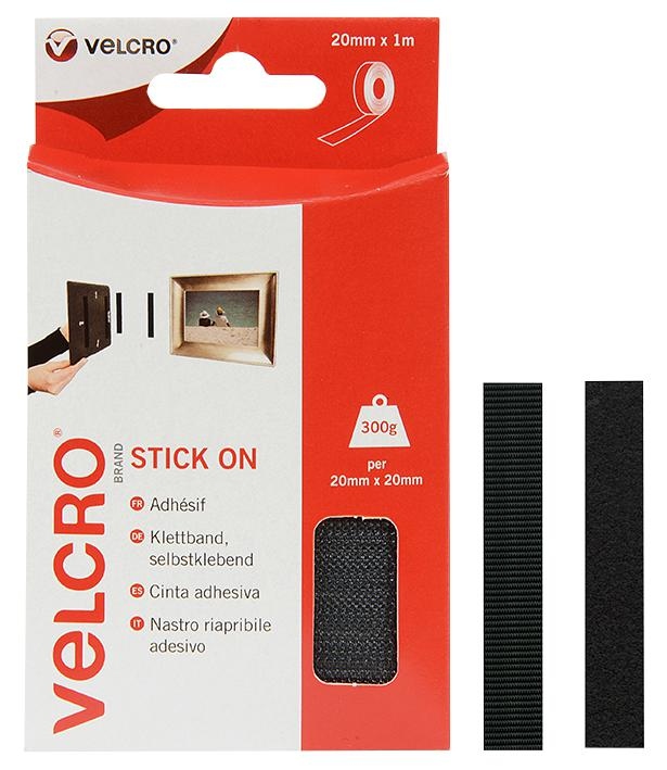 شريط لاصق خشن و ناعم حجم 1 متر بعرض 2سم لون اسود VEL-EC60211