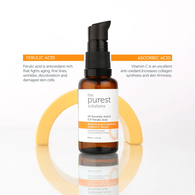 The Purest Solutions, Brightening & Lightening Vitamin C Serum 10% Ascorbic Acid & 0.5% Ferulic Acid - ذا بيوريست , مصل فيتامين سي لتفتيح  البشرة بنسبة 10٪ حمض الأسكوربيك و 0.5٪ حمض الفيروليك