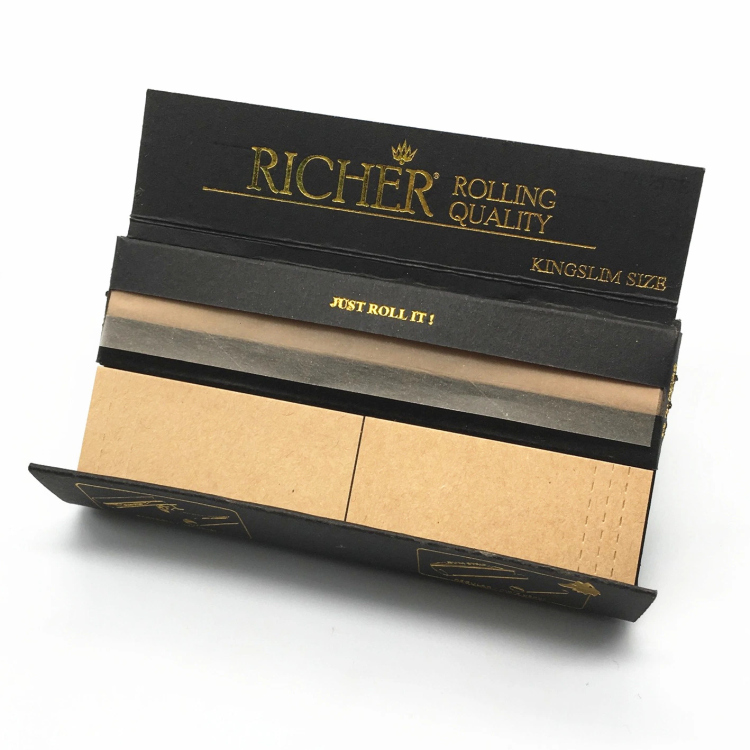 Black Gold Rolling Paper - King Size Slim - Tray + Leave s+ Tips 