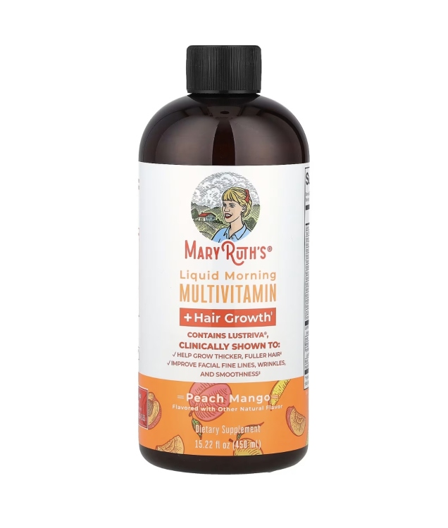 MaryRuth’s Liquid Morning Multivitamin + Hair Growth , Peach Mango 