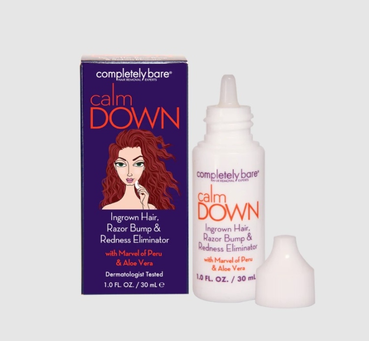 Completely Bare, calm DOWN Ingrown Hair, Razor Bump & Redness Eliminator مهدئ ما بعد الحلاقة و مزيل للاحمرار