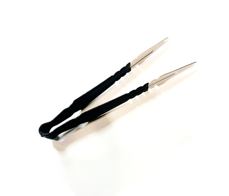 charcoal tweezers  - Silver with Black Silicon Handle 