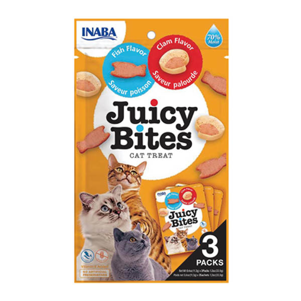 inaba juicy bites cat treat 3 packs with clam & fish flavour