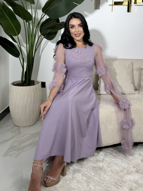 Long Sleeve  Dress With 3D Flower Decoration  فستان الورد