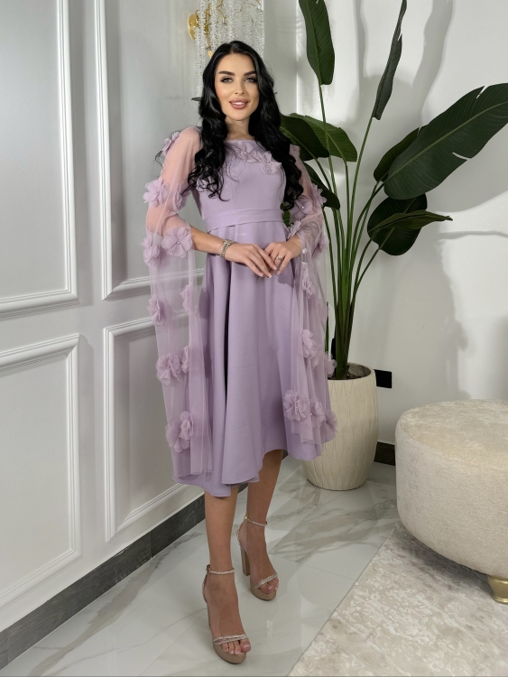 Long Sleeve  Dress With 3D Flower Decoration  فستان الورد