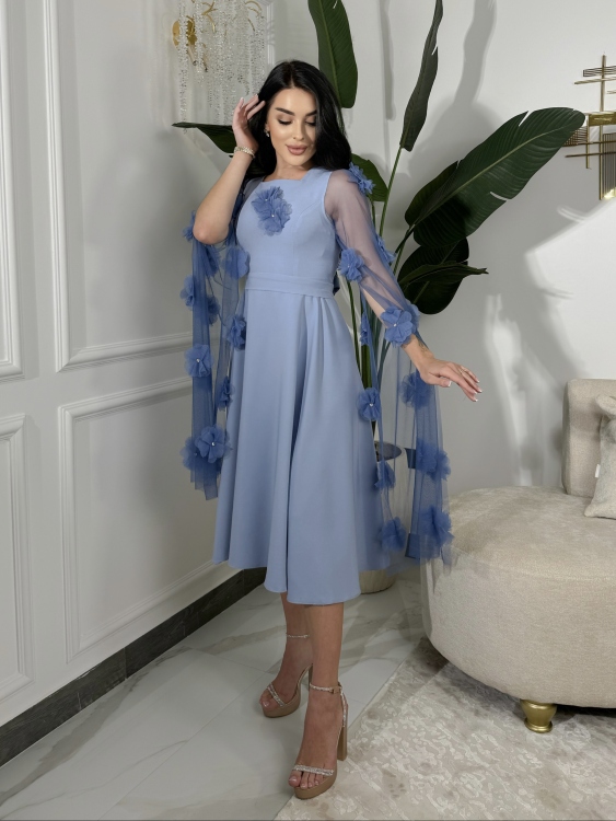 Long Sleeve  Dress With 3D Flower Decoration فستان الورد