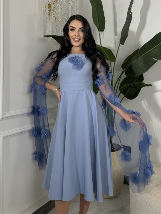 Long Sleeve  Dress With 3D Flower Decoration فستان الورد