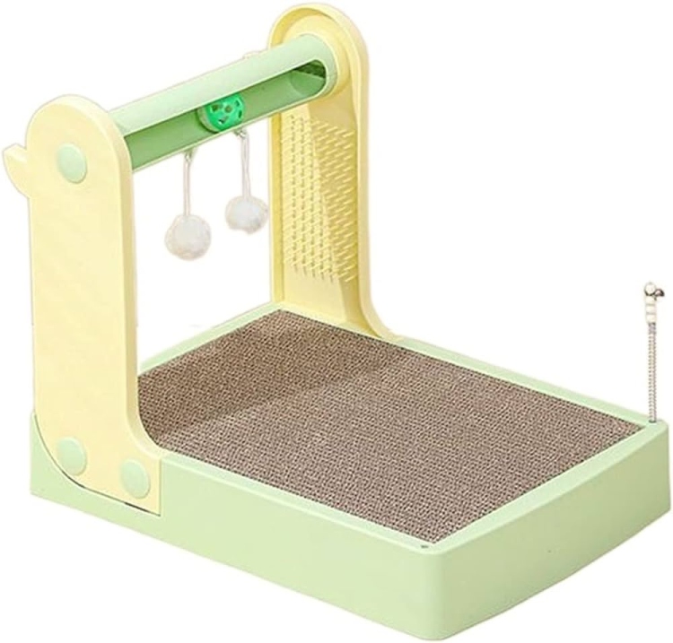 Cat Scratch Pad with Track Bell Ball Plush Ball Grooming Board and Feather Toy for Indoor Cats Kittens