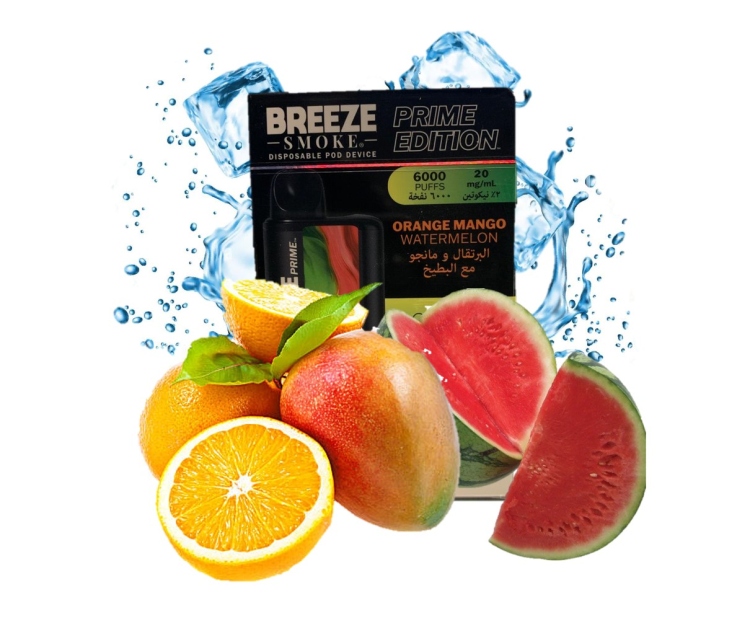 BREEZE PRIME Orange Mango Watermelon,  6000 Puff, Disposable Vape