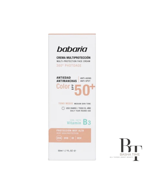 كريم الوجه الملون متعدد الحماية من اشعة الشمس فوق البنفسجية من باباريا SPF50+ 50 مل