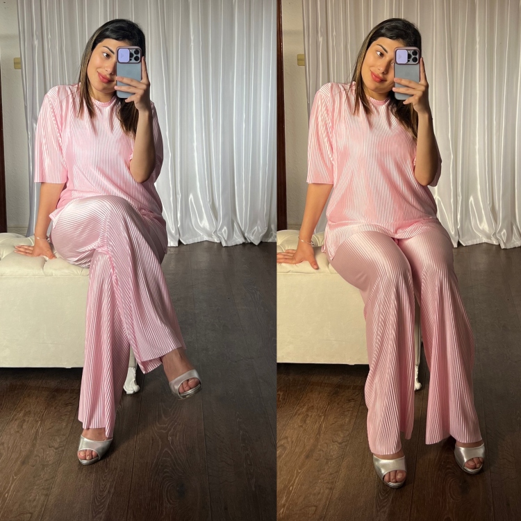 Solid Top & Wide Leg Pants Set