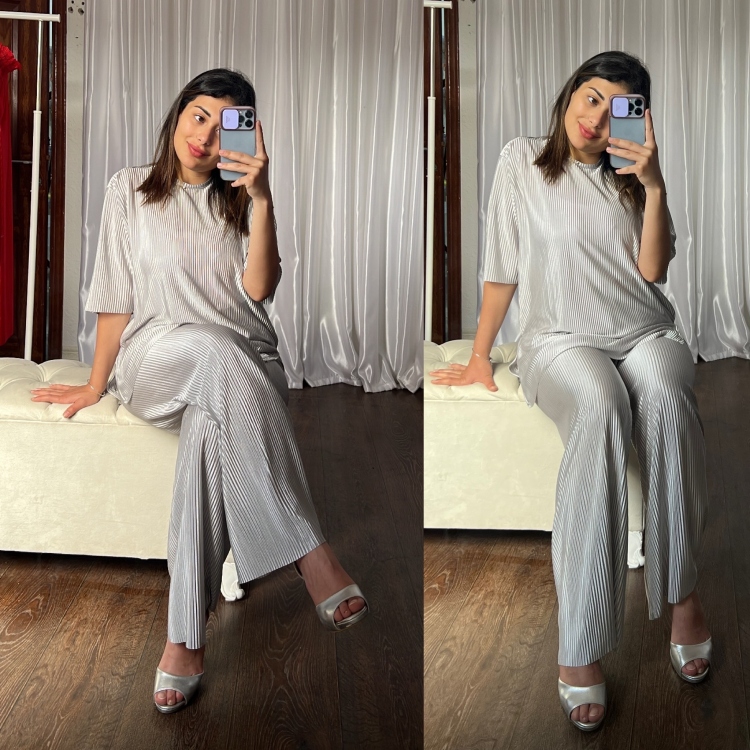 Solid Top & Wide Leg Pants Set