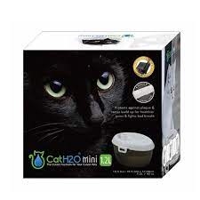 نافورة Cat H2O Mini Pet، بسعة 1.2 لتر، مع فلتر وجهاز لوحي للعناية بالأسنان، سطح أبيض مع قاعدة سوداء شفافة