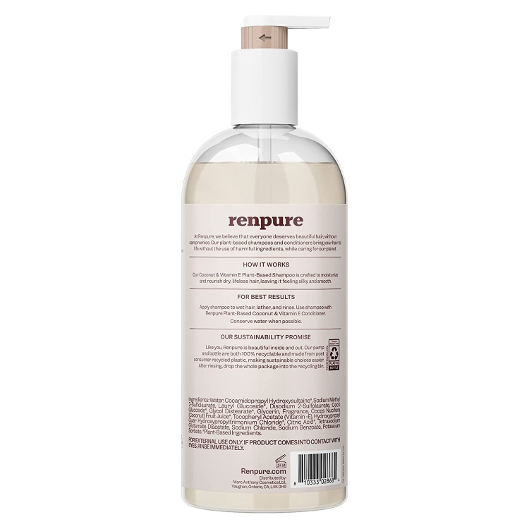 Renpure, Plant Based Coconut and Vitamin E Moisturize and Replenish Shampooرينبيور، شامبو نباتي بجوز الهند و فيتامين ه يرطب و يجدد 