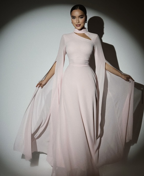 Long Slit Sleeve Elegant Dress (زهري) ليليانا