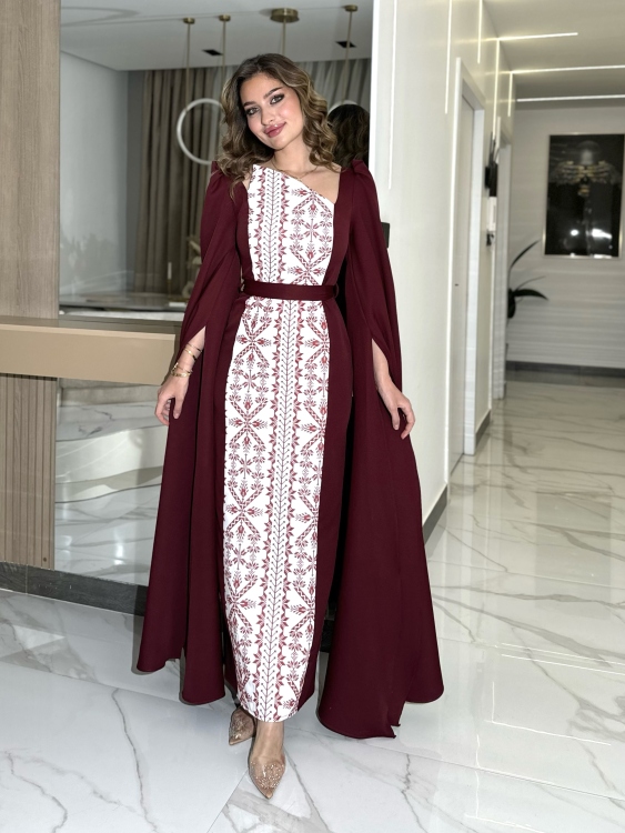 Puffed Shoulder Henna Dress  سلوى 