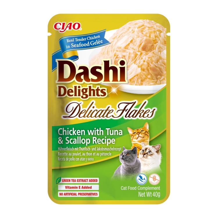 INABA Dashi Delights Delicate Flakes: Chicken with Tuna & Scallop Recipe (1 x 40g) 