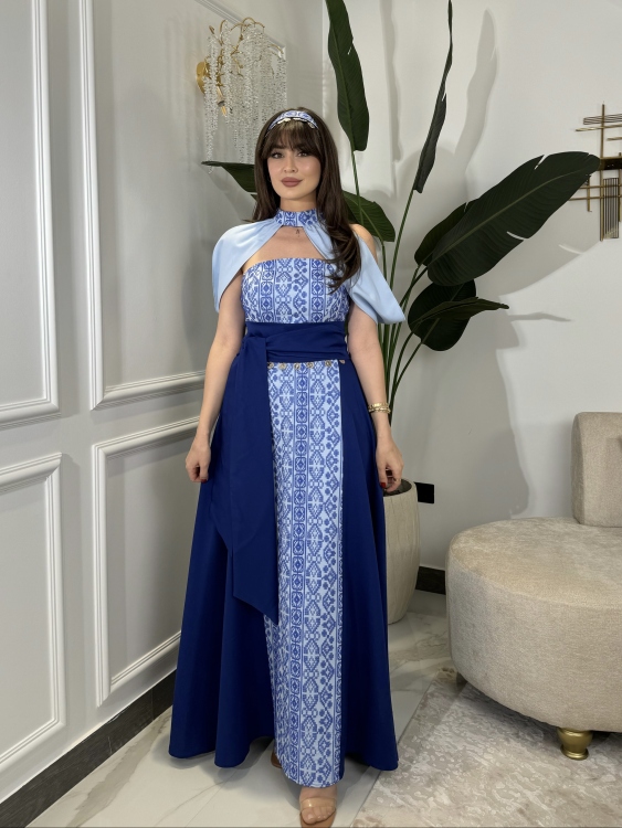 ‏(blue )Henna Embroidery Dress