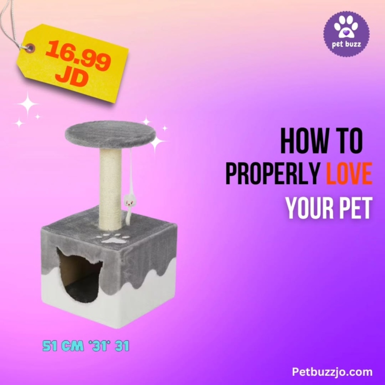 A cat scratcher with a cylinder house and a playground has a base size of 30x30cm and a height of 54cm.