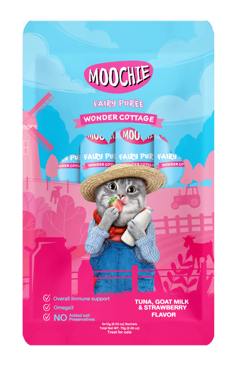 MOOCHIE CAT – TUNA, GOAT MILK & STARWBERRY FLAVOR 15GR X 5 TUBOS