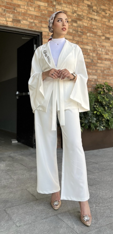 Split Sleeve Blazer & Wide Leg Pants