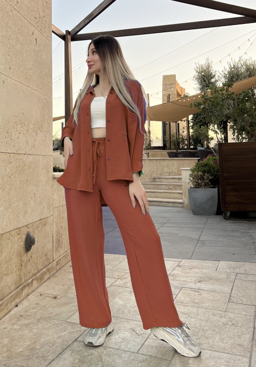 Drop Shoulder Blouse & Wide Leg Pants